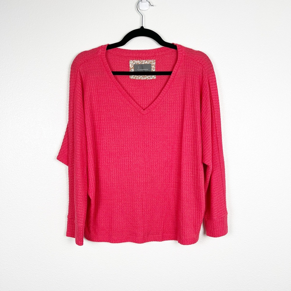 Anthropologie Women's V Neck Long Sleeve Thermal Top‎ Coral Sz S